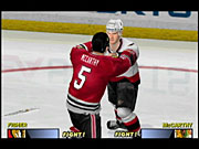 The actual fighting looks very realistic. The two players are routinely grappling, punching, and blocking each other while trying to stay upright on the ice.