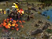 Goblin blizzers use their flame jet ability to set rival hammerskull grunts and an ogre barrack on fire.
