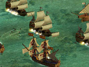 Spanish and English warships duke it out in this cutscene.