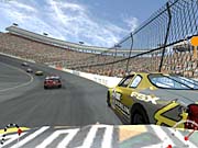 Roaring around a NASCAR oval.