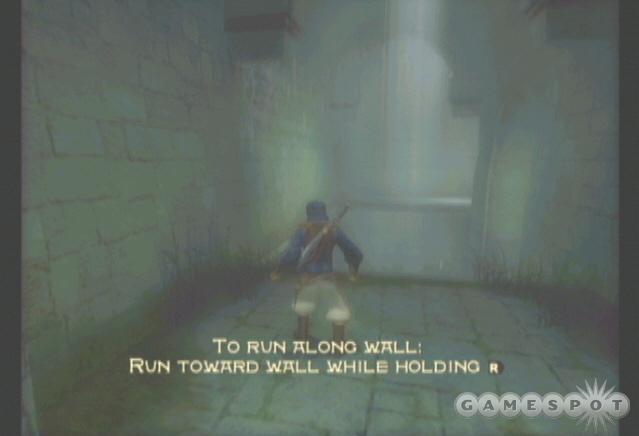 The first section of the game provides a tutorial for the prince’s various moves. In this case, run along the left wall to reach the far side.