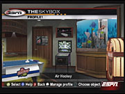 The skybox mode is modeled after ESPN NFL's crib mode, and it effectively acts as a hub for the game's unlockables, stat tracking, and other random features.
