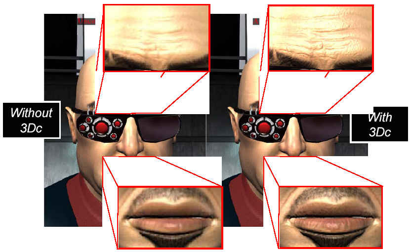 Here is ATI's Optico villain with and without high-quality normal maps.