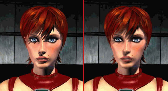 Ruby is presented with hard shadows on the left and soft shadows on the right.