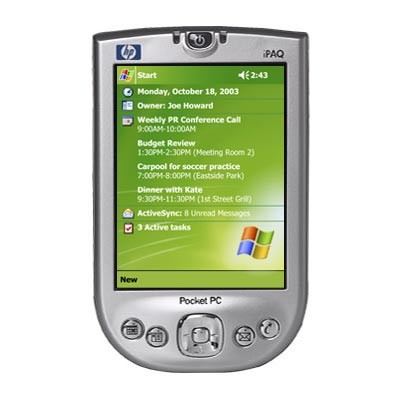 This is what my new Pocket PC looks like. What the photo doesn't show you is that it's not much larger than a deck of cards.