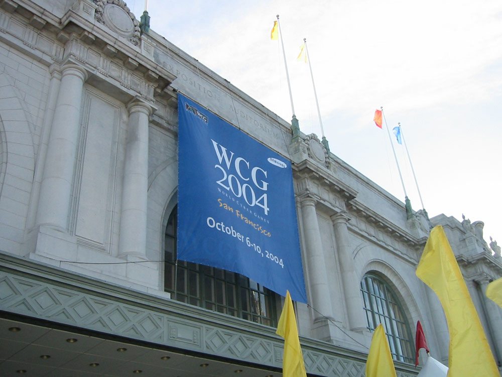 A banner hangs proudly outside Bill Graham Civic Auditorium.
