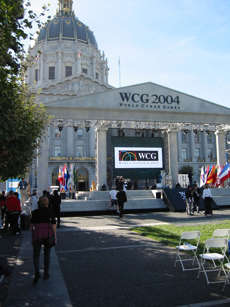 The stage sits in the shadow of San Francisco City Hall.