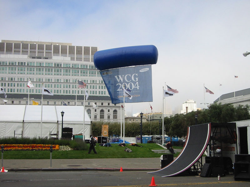 The WCG banner flies high over Civic Center.