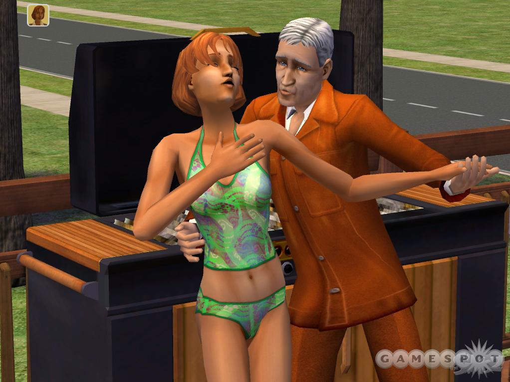 In this scene, sims attend a barbecue.