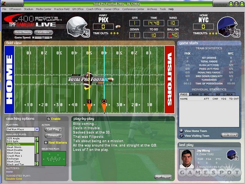 The in-game interface tracks all relevant stats and includes an immaculate playcalling window where you can even see each play mapped out with Xs and Os.