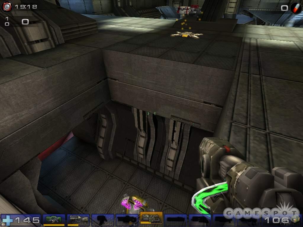 The rocket launcher rests near Squader’s power-ups, including the double damage shown here.