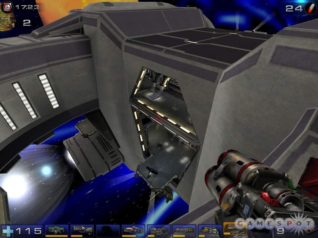 The ship’s exterior holds the rocket launcher, though it’s not the optimum weapon in low gravity mode.