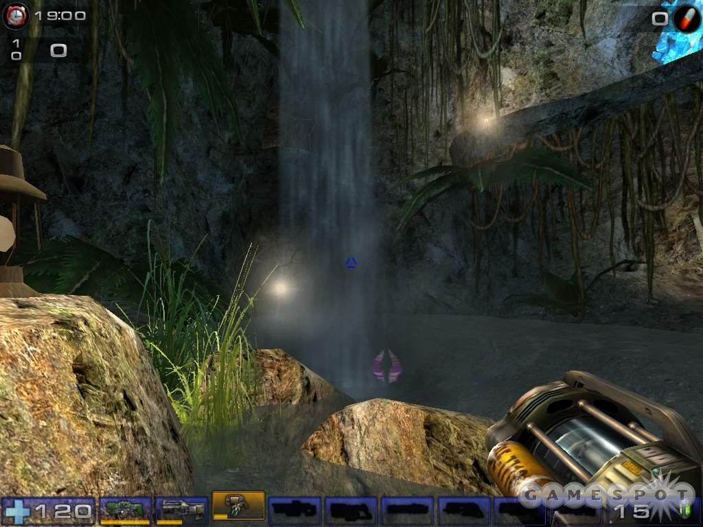 The double damage spawns at the base of this waterfall.