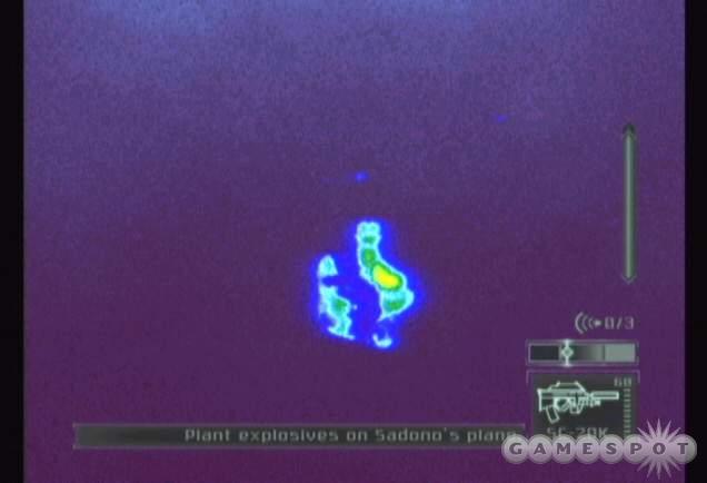 Toggle thermal vision to find the hidden trip wires. Look for the bright blue circle--move there to disable the trap.