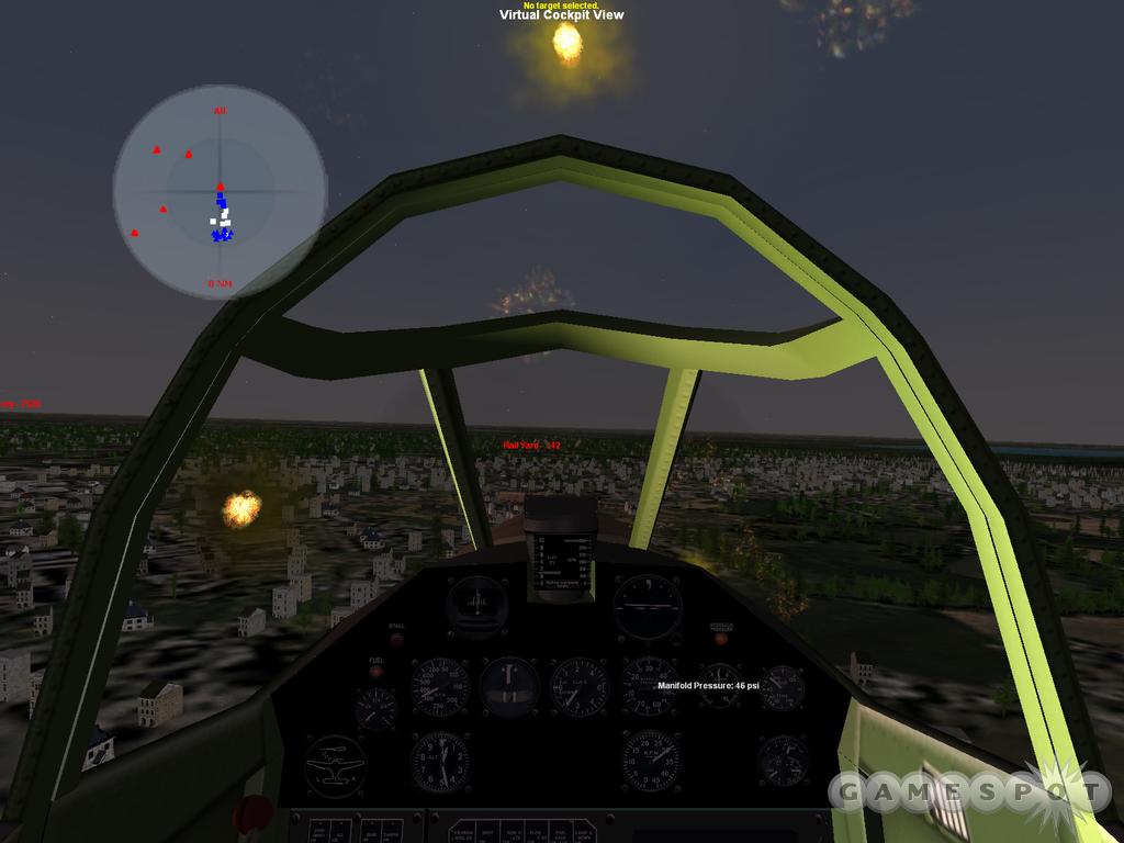 Flak bursts illuminate the virtual cockpits to create a dramatic light show at night.