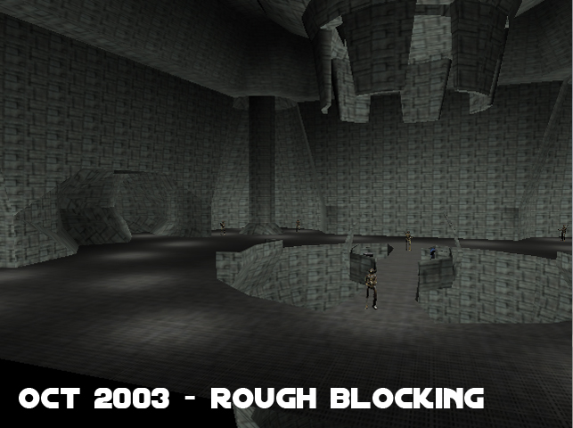 Rough, low-polygon versions of the levels were used for concept purposes.