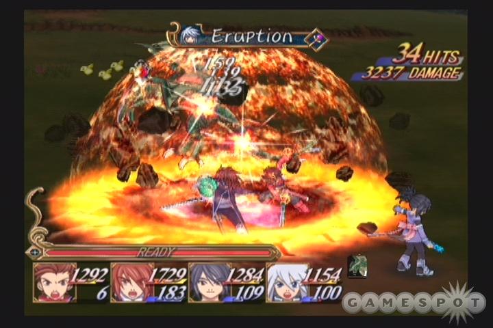 Genis’ spells are quite powerful, but apparently that isn’t enough to impress Sheena, who gives this Explosion a thumbs down.