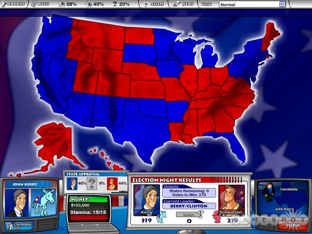 Election Night tension is boosted by a scroll from East to West. The states slowly turn red or blue to tell you if you should start preparing for either your inauguration speech or life as the next Al Gore.