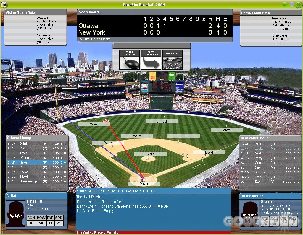 The new game simulation interface is flat-out gorgeous. It's also nicely utilitarian, with graphics illustrating what happens with every crack of the bat.