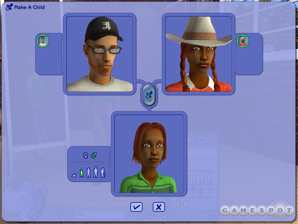 Nerd family genetics at work. Parents pass on their traits to their children in The Sims 2.