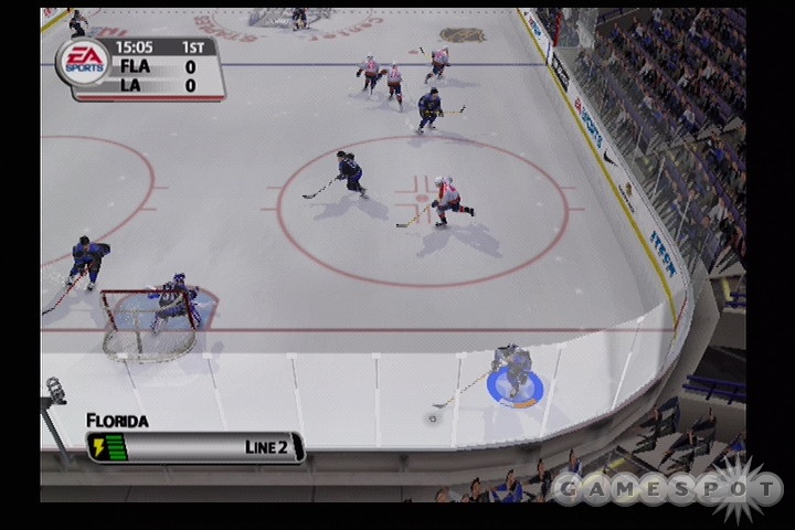 The defensive AI in NHL 2005 is a lot more likely to knock you squarely to the ice than poke-check you. And that's not necessarily a good thing.