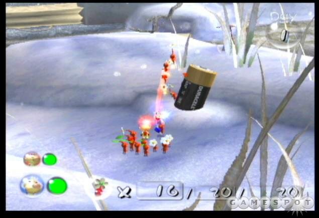 Here’s your first treasure: use the red pikmin to carry this battery back to the ship.