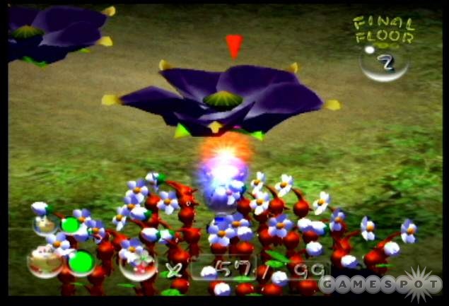 Toss five red pikmin into the violet candypop bud to create five purple pikmin.