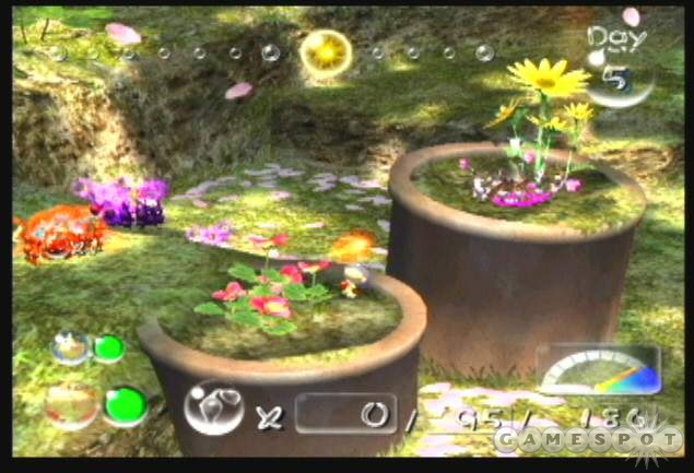 Throw your white pikmin to the tallest pot and they’ll dig up another treasure, the Pilgrim Bulb.
