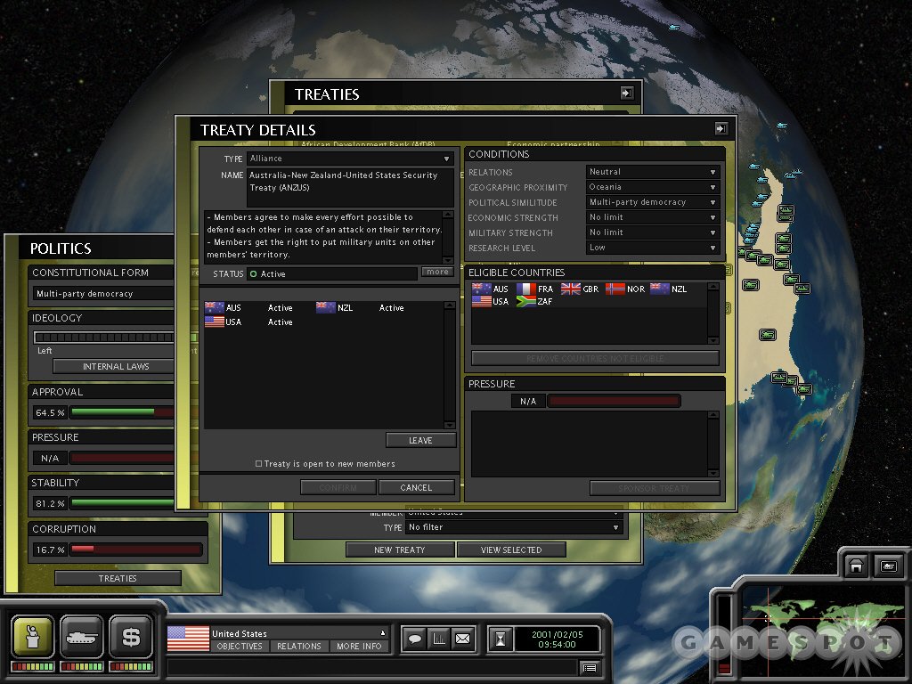 You can form military alliances, research partnerships, and trading blocs with other nations.