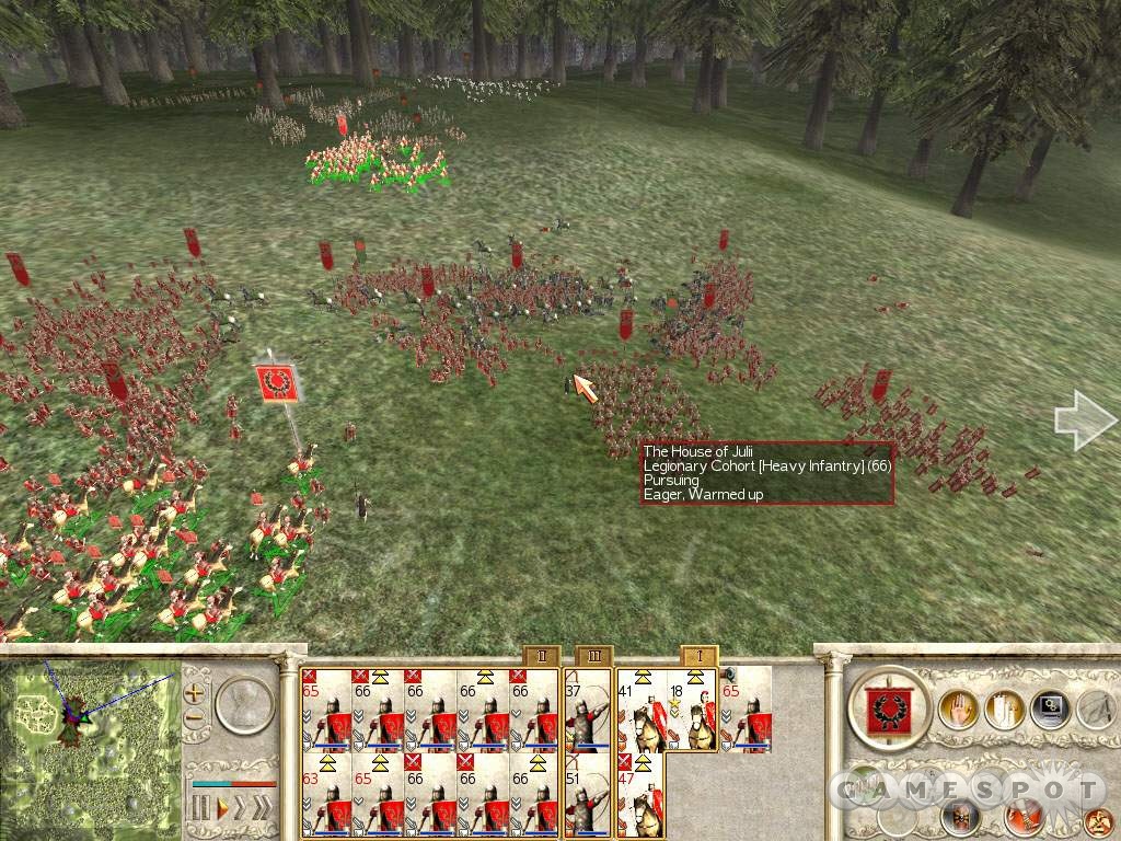 Choose the north or south Gaul ambush and return their assault. You can overpower either flank with more powerful units.