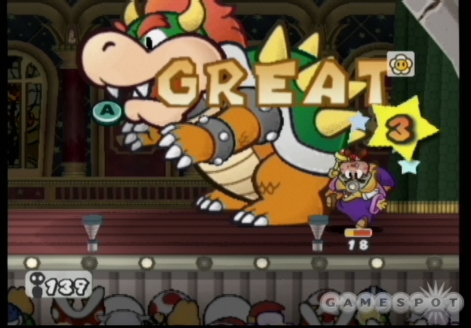 Focus on Kammy before Bowser, or she’ll heal him up and slow your progress.