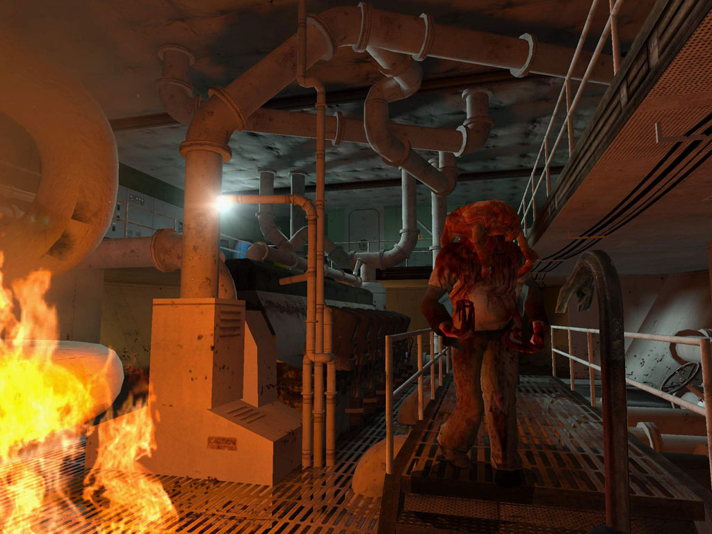A sequence inside the engine room of the Borealis was cut from the game.