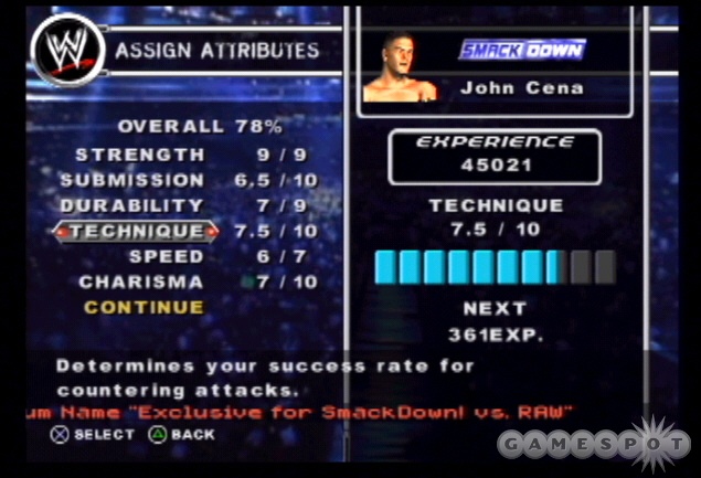 Mold your wrestler by spending experience points on your superstar’s attributes.