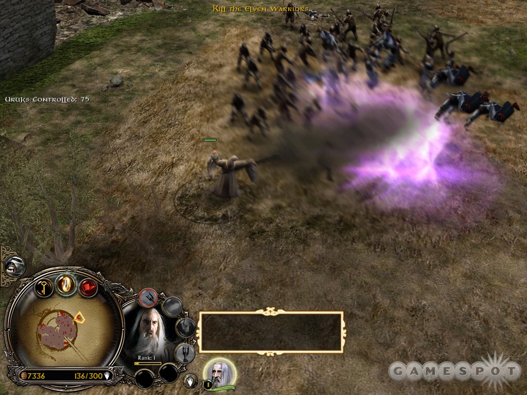 Saruman unleashes his mighty blast. Heroes are powerful units, but it's easier to manage them one at a time, rather than in groups.