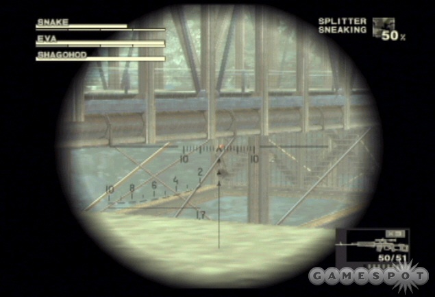 Focus the sniper rifle’s zoom on the flashing lights below the bridge.