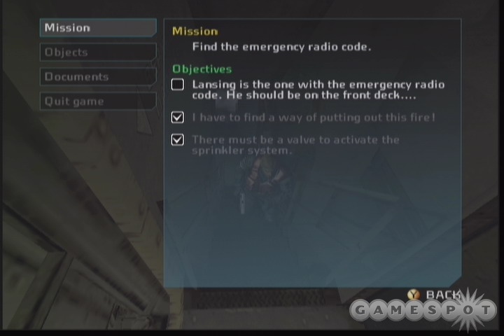 The status screen keeps track of your mission objectives as well as any clues that you might find.
