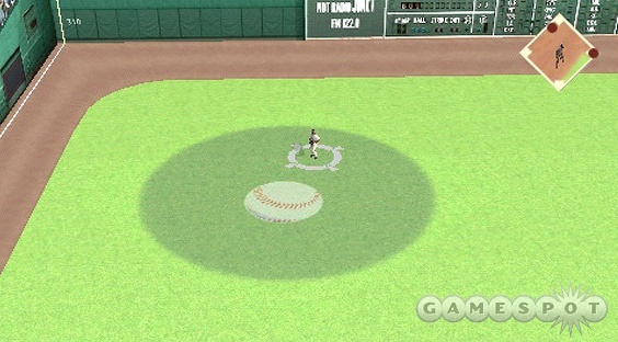 In the fielding view, the ball marker varies in size based on the fielder's real-life ability.