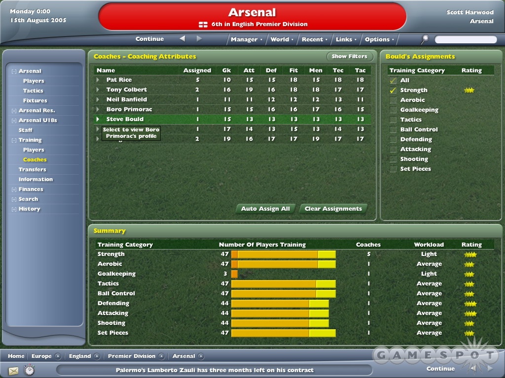 Football Manager 2006 will feature a completely revamped player training system.