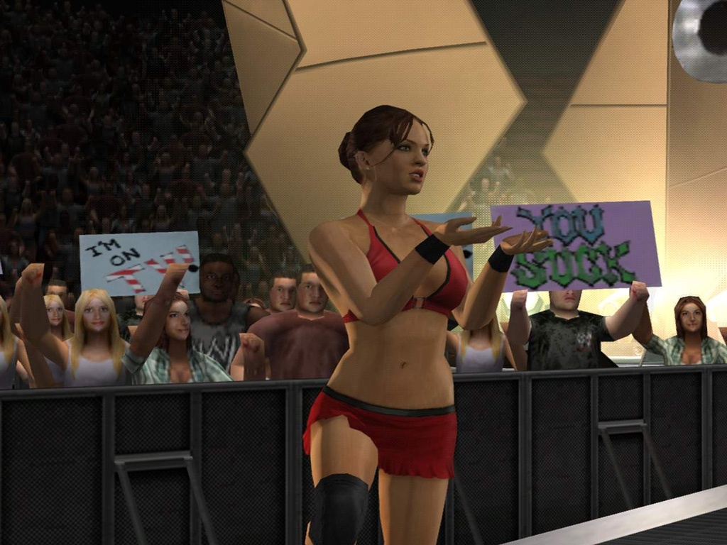 Christy Hemme does the Macarena for her adoring fans. The game will feature fully 3D crowds when it ships later this year.