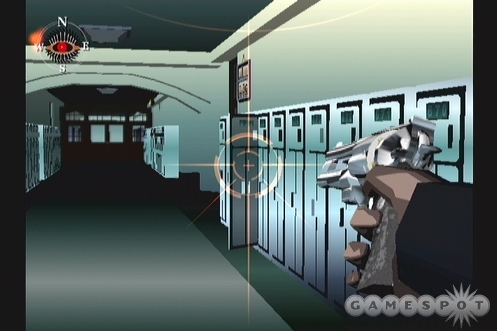 Just keep shooting all of the lockers until you unlock the path to the second floor.