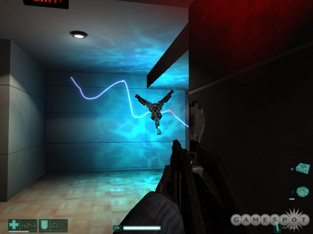 These UAVs are annoying, but if you can lure them into a hallway you can kill them with a single shotgun blast. .