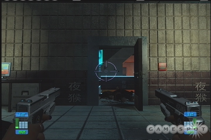 Wait for enemies to approach through this door, then shoot them as they come in.