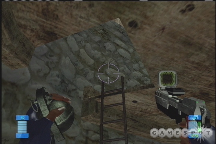 Throwing grenades up through this gap will help you avoid getting shot when you climb the ladder.
