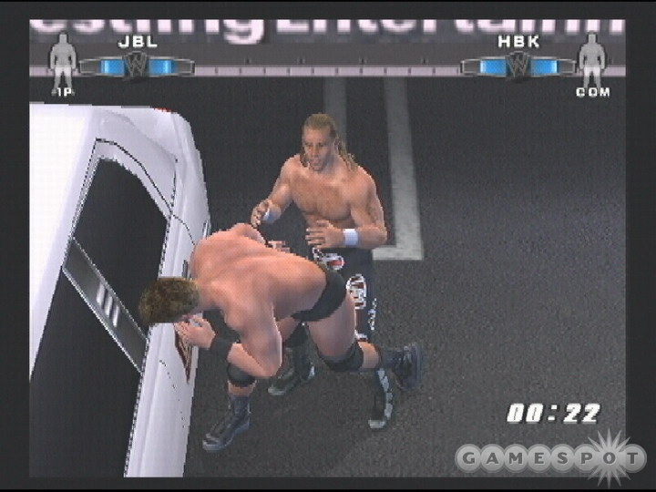 Punish Bradshaw, otherwise known as JBL, with the limo in this parking lot brawl.