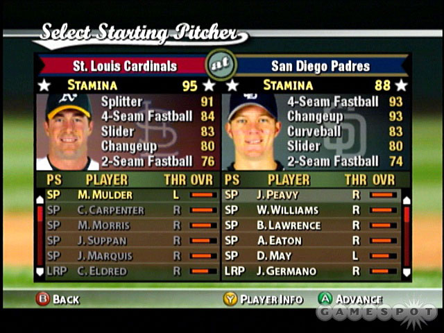 Lively menus and easily accessible statistical information highlight a nice presentation style for MVP Baseball 2005.