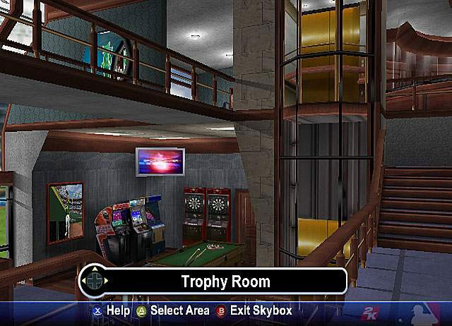 MLB 2K5 features not one but three GM Skyboxes you can earn as you progress through the game.