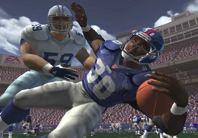 Madden 2005's hit stick sent ball carriers sprawling.