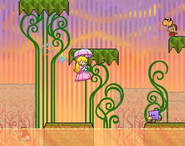 Different characters will have different abilities in Super Paper Mario, such as Princess Peach floating with her parasol.