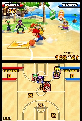 Each court has distinctive gameplay features and Mario-themed stylings.