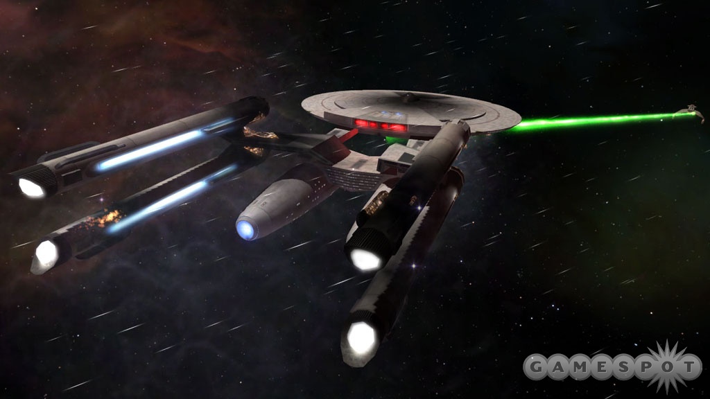 Starship combat comes to life in Star Trek: Legacy.